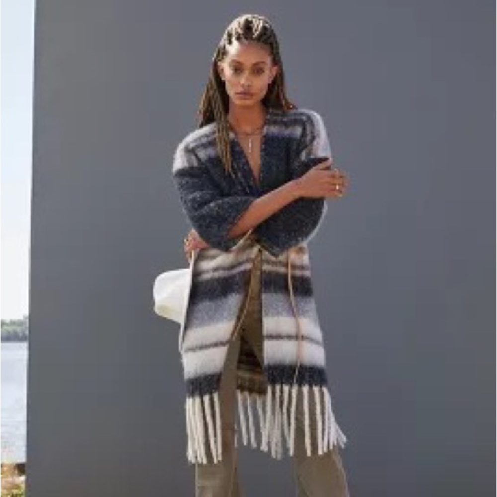 NWT Anthropologie Black Striped Knit Kimono